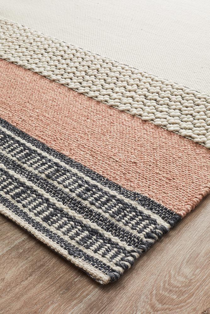 Esha Textured Woven Rug White Peach.