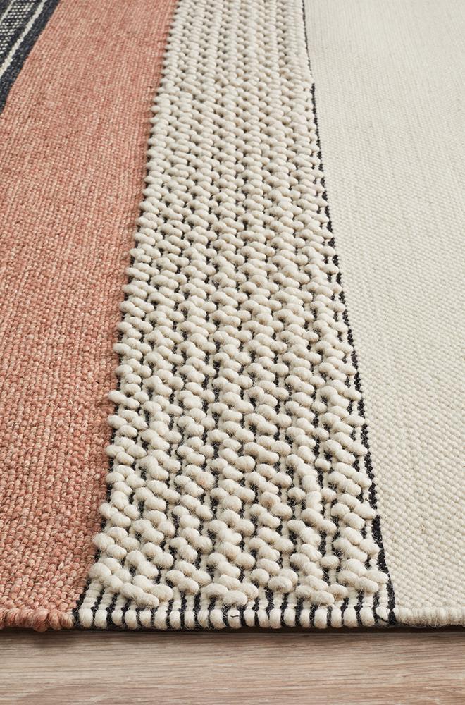 Esha Textured Woven Rug White Peach.