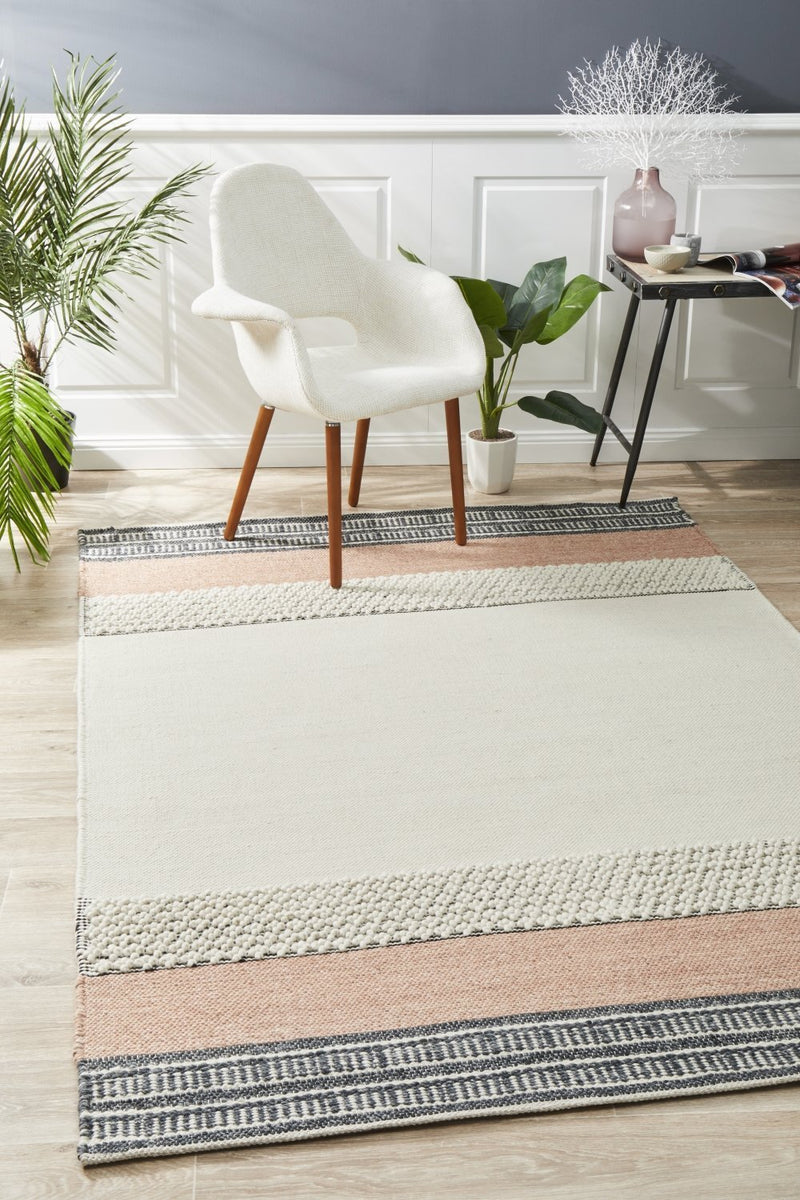 Esha Textured Woven Rug White Peach.