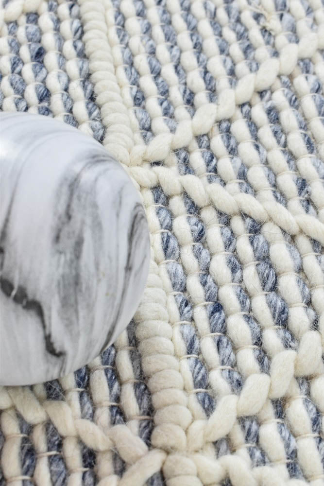 Albona Fringe Blue White Wool Rug.