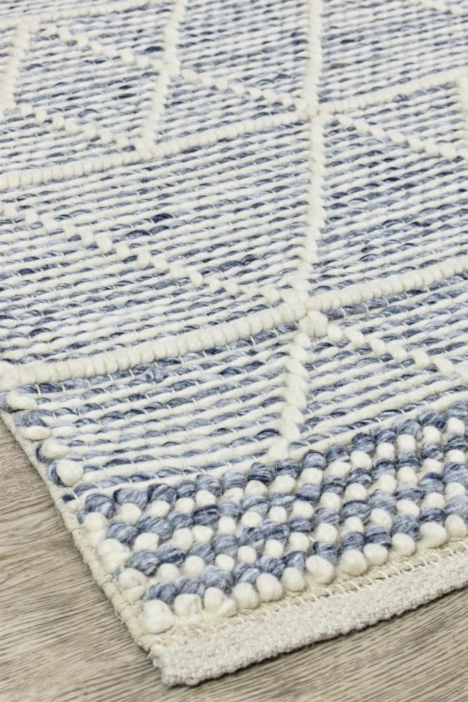 Albona Blue White Wool Rug.