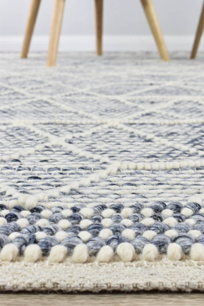 Albona Blue White Wool Rug.