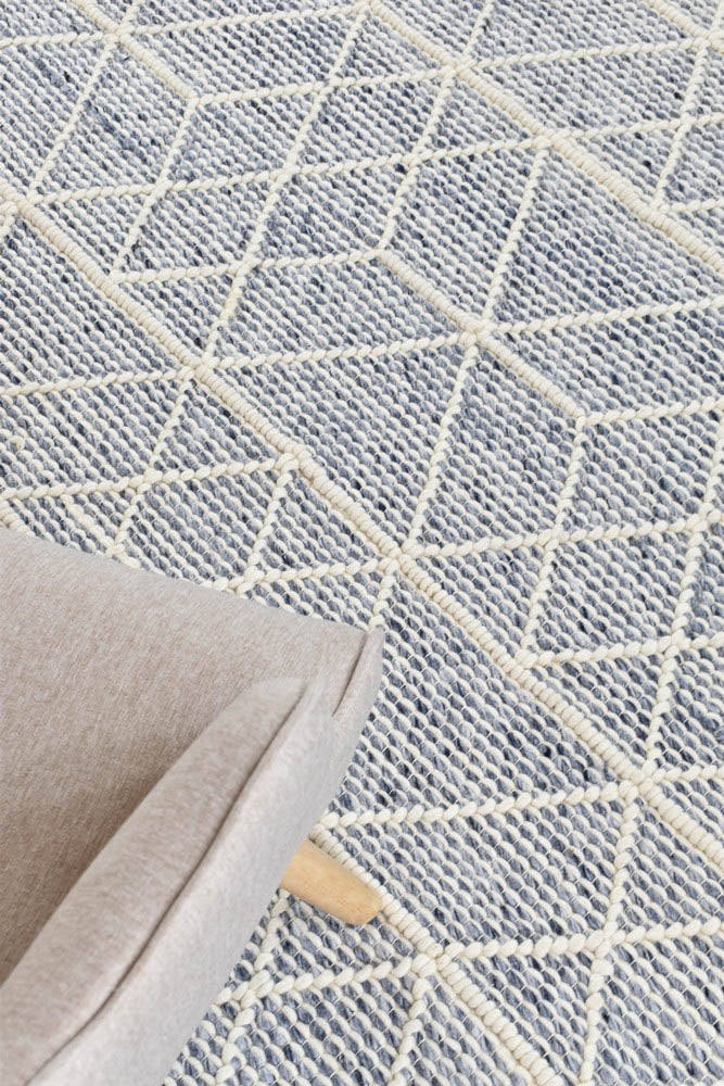 Albona Blue White Wool Rug.