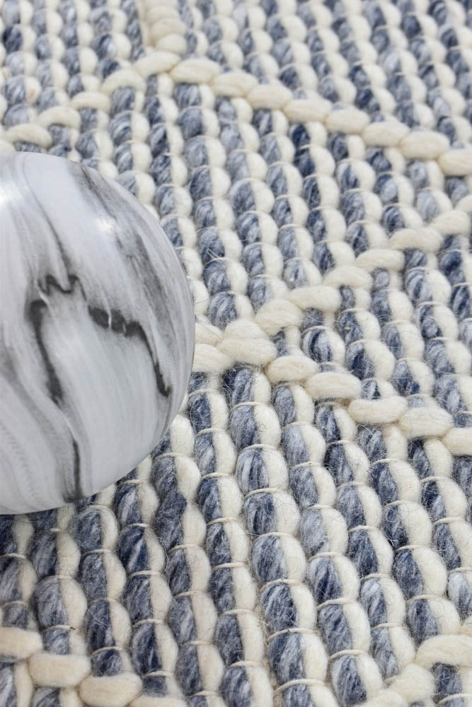 Albona Blue White Wool Rug.