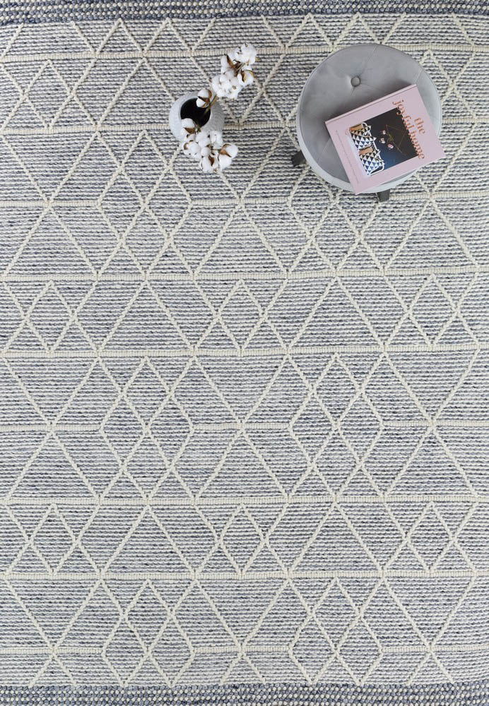 Albona Blue White Wool Rug.