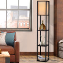Led Floor Lamp Shelf Vintage Wood Standing Light Reading Storage Bedroom.