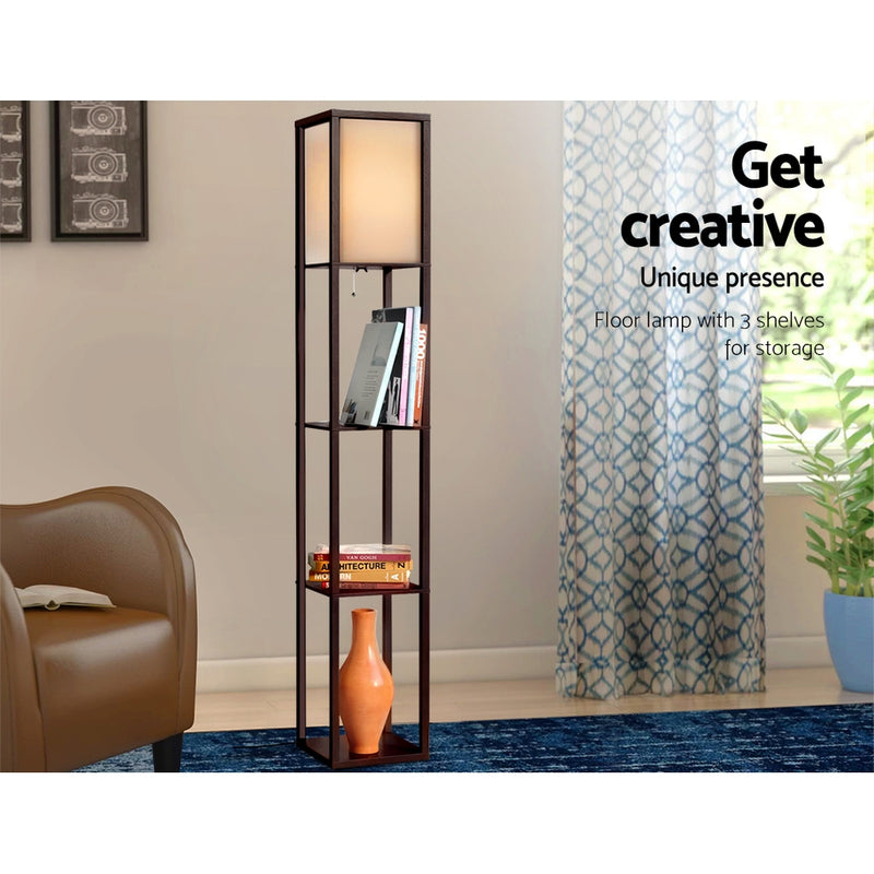 Floor Lamp Vintage Reding Light Stand Wood Shelf Storage Organizer Home.