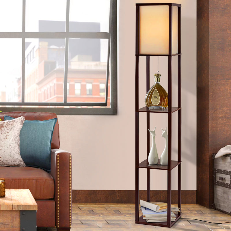 Floor Lamp Vintage Reding Light Stand Wood Shelf Storage Organizer Home.
