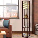Floor Lamp LED Storage Shelf Standing Vintage Wood Light Reading Bedroom.
