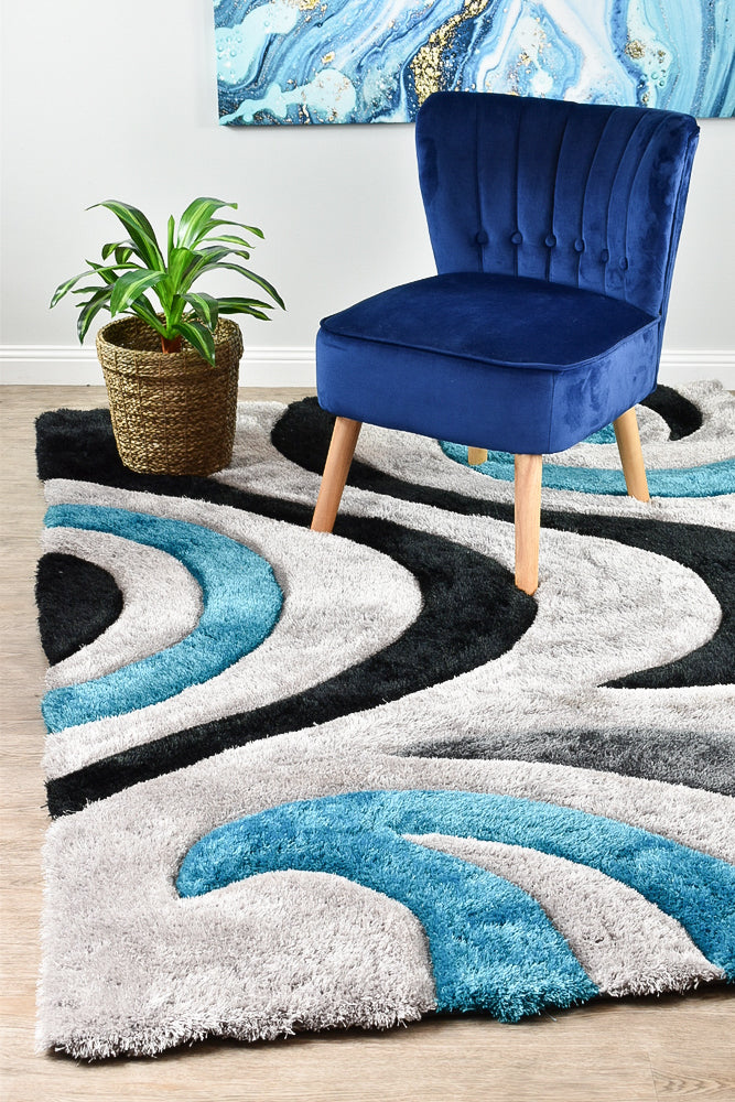 Florida Black Grey Turquoise Rug 883.