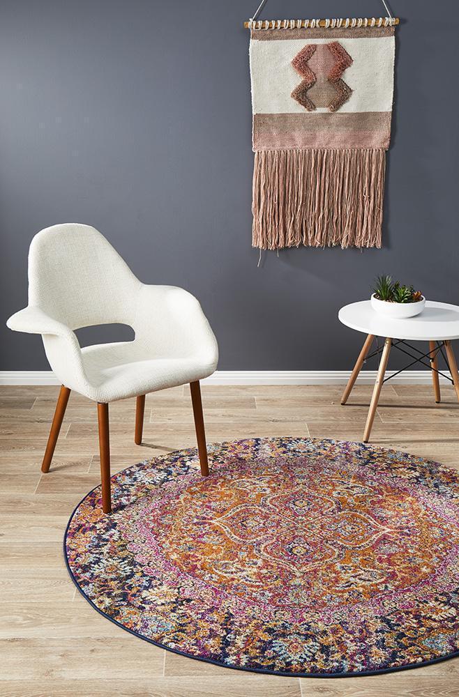 Library Preston Multi Coloured Round Rug.