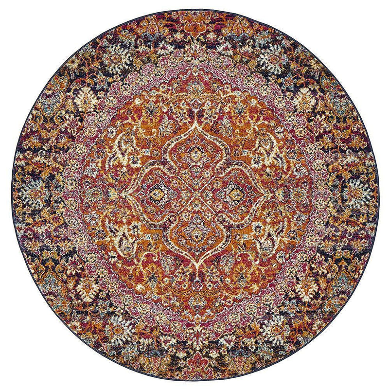 Library Preston Multi Coloured Round Rug.