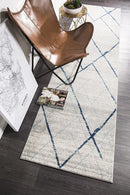 Bayview Noah White Blue Contemporary Runner Rug.