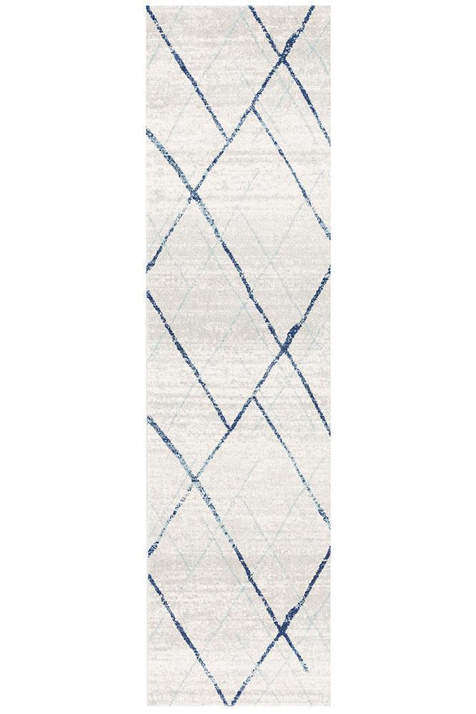 Bayview Noah White Blue Contemporary Runner Rug.