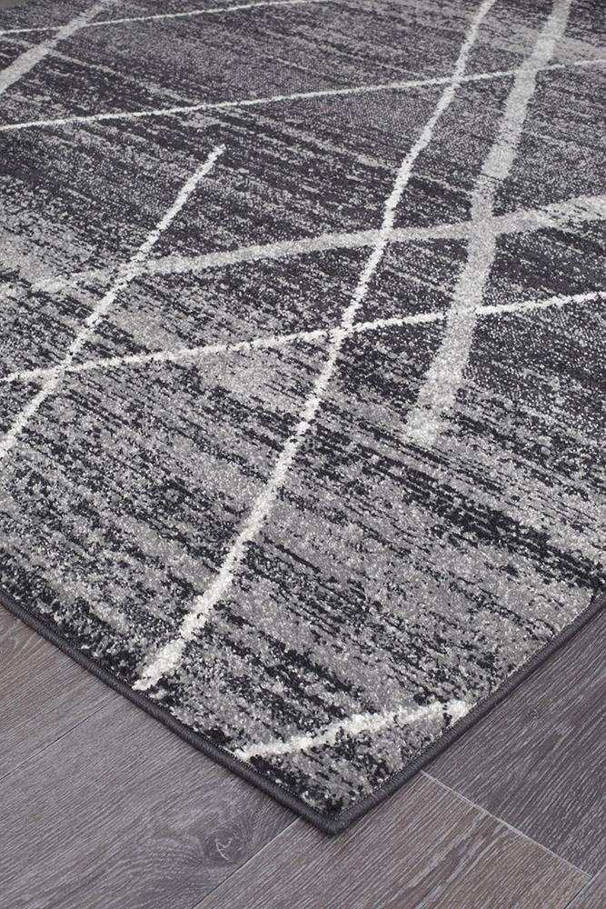 Bayview Noah Charcoal Contemporary Runner Rug.