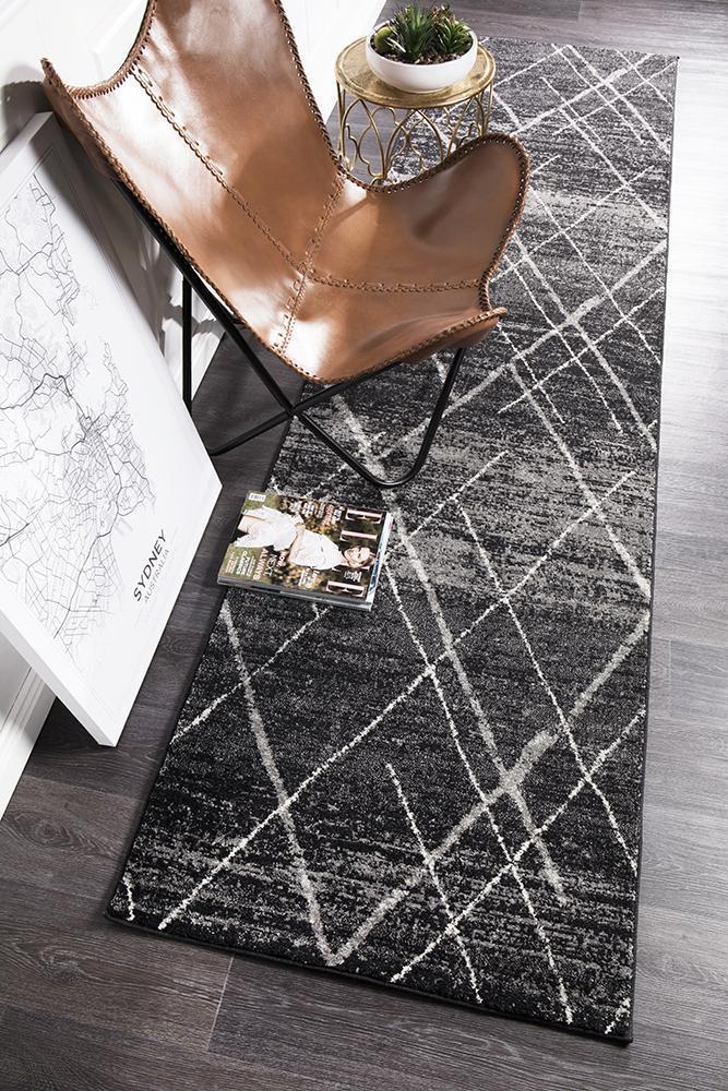 Bayview Noah Charcoal Contemporary Runner Rug.