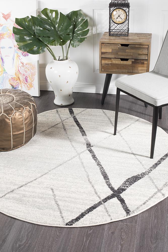 Bayview Noah White Grey Contemporary Round Rug.