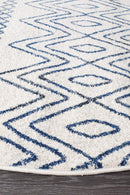 Bayview Nadia White Blue Rustic Tribal Round Rug.
