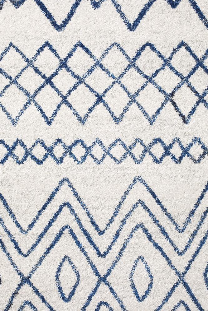 Bayview Nadia White Blue Rustic Tribal Runner Rug.