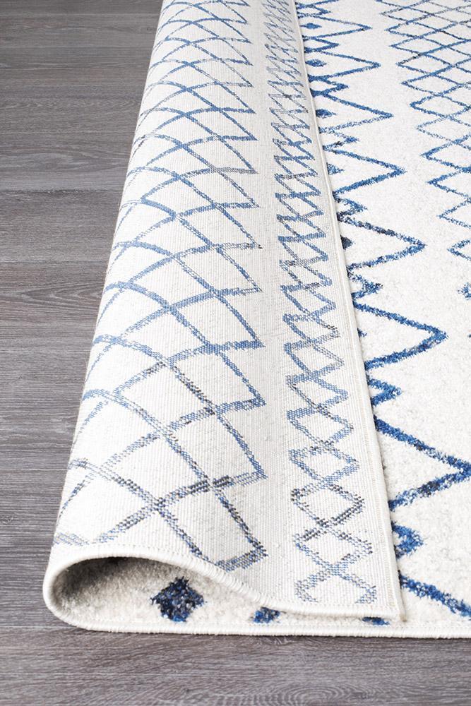 Bayview Nadia White Blue Rustic Tribal Runner Rug.