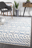 Bayview Nadia White Blue Rustic Tribal Rug.
