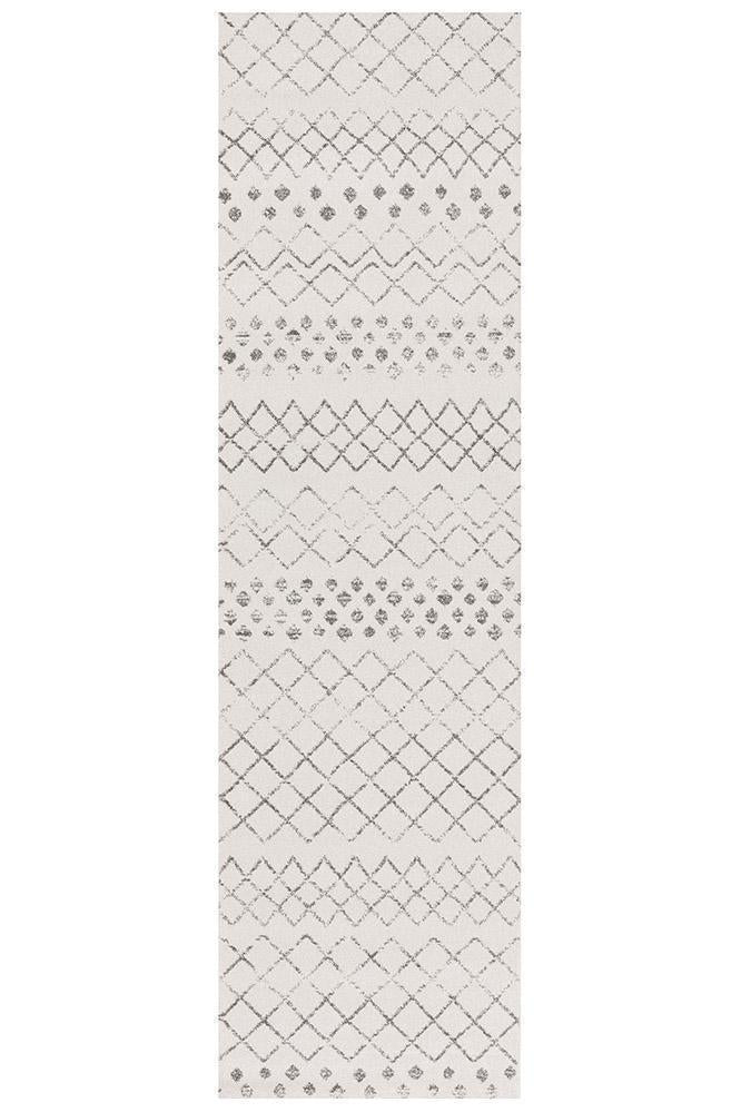 Bayview Selma White Grey Tribal Runner Rug.