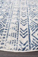 Bayview Ismail White Blue Rustic Round Rug.