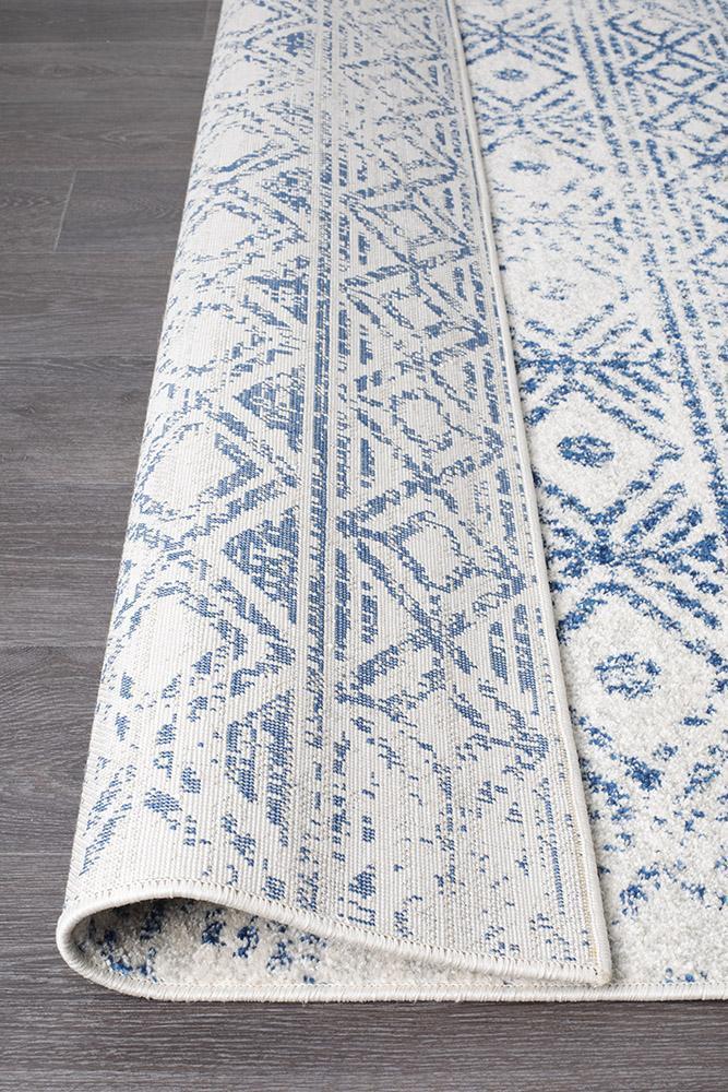 Bayview Ismail White Blue Rustic Runner Rug.