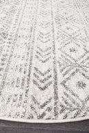 Bayview Ismail White Grey Rustic Round Rug.