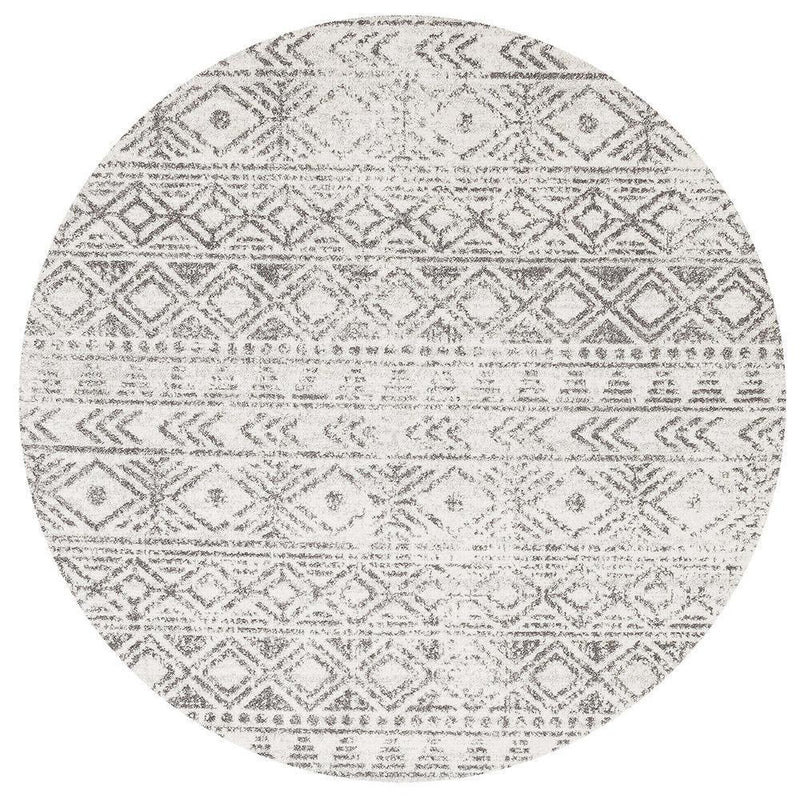 Bayview Ismail White Grey Rustic Round Rug.
