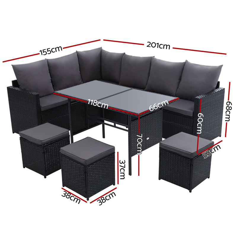 Alawoona 9 Seater Outdoor Set - Black