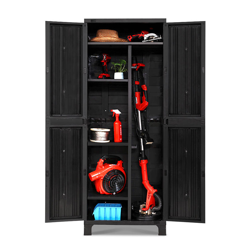 Outdoor Storage Cabinet Lockable Tall Garden Sheds Garage Adjustable Black 173CM