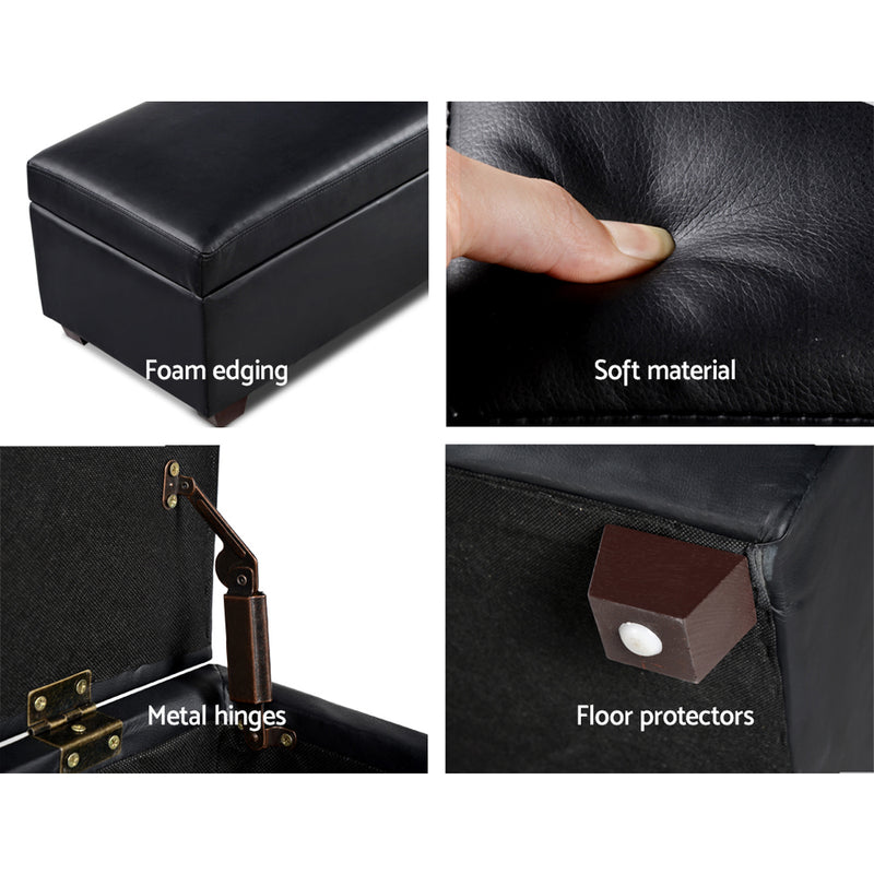 PU Leather Storage Ottoman - Black