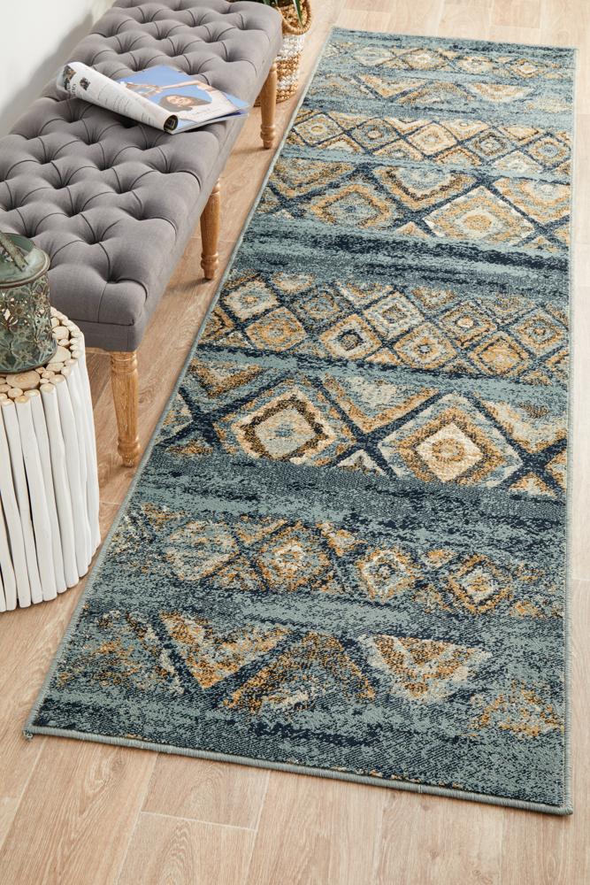 Cambridge Mayfair Contrast Blue Runner Rug.