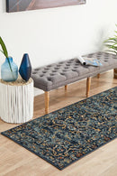 Cambridge Mayfair Stem Navy Runner Rug.