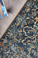 Cambridge Mayfair Stem Navy Runner Rug.