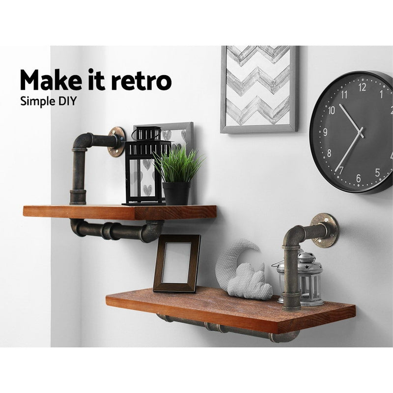 Wall Shelves Rustic Bookshelf Retro Display Shelves Industrial DIY Pipe Shelf Floating Brackets.