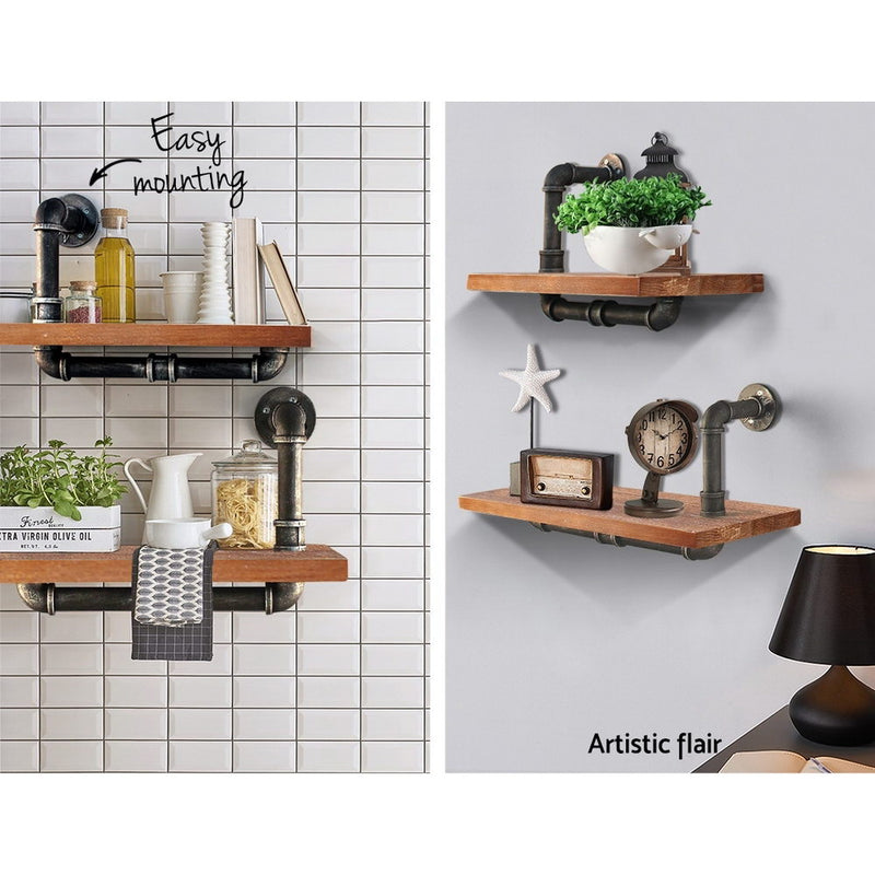 Wall Shelves Rustic Bookshelf Retro Display Shelves Industrial DIY Pipe Shelf Floating Brackets.