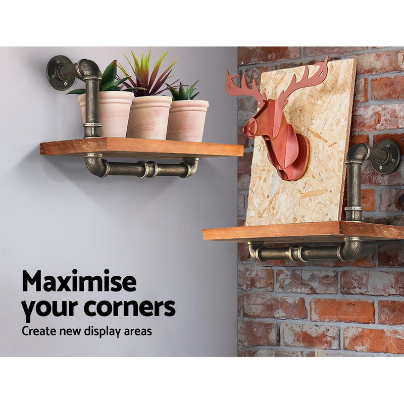 Wall Shelves Rustic Bookshelf Retro Display Shelves Industrial DIY Pipe Shelf Floating Brackets.
