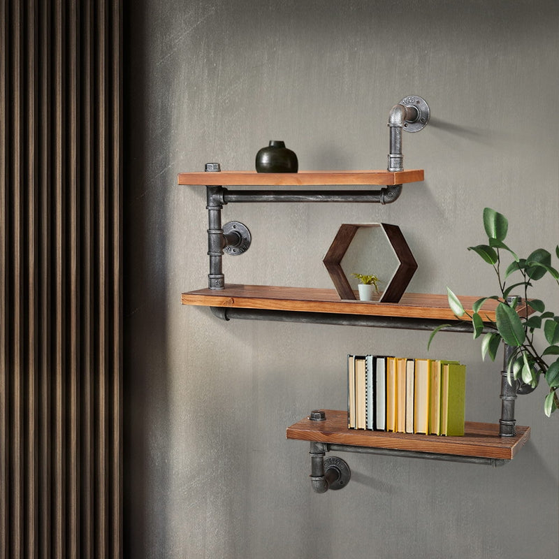Display Shelves Rustic Bookshelf Industrial DIY Pipe Shelf Wall Brackets.
