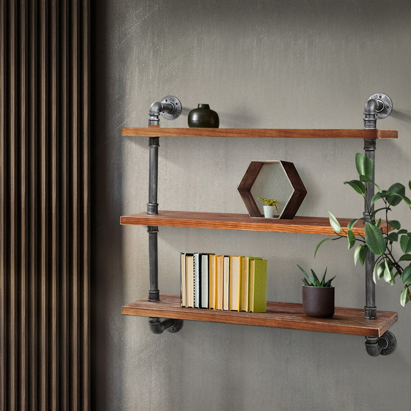 Display Wall Shelves Industrial DIY Pipe Shelf Brackets Rustic Bookshelf.