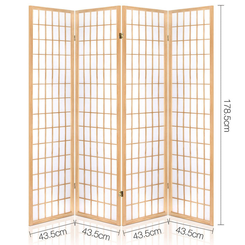 4 Panel Wooden Room Divider - Natural