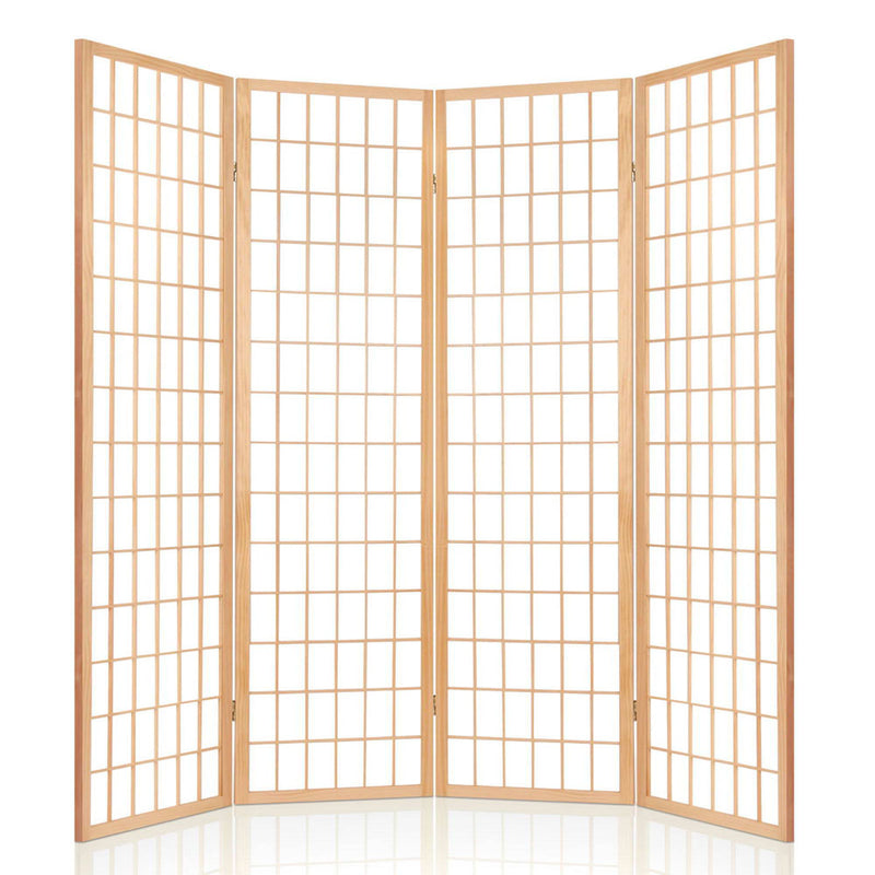 4 Panel Wooden Room Divider - Natural