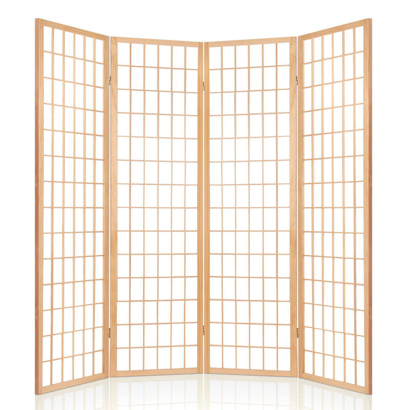 4 Panel Wooden Room Divider - Natural