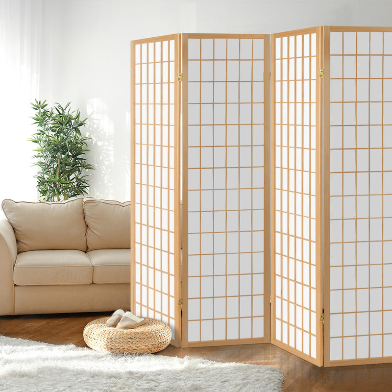 4 Panel Wooden Room Divider - Natural