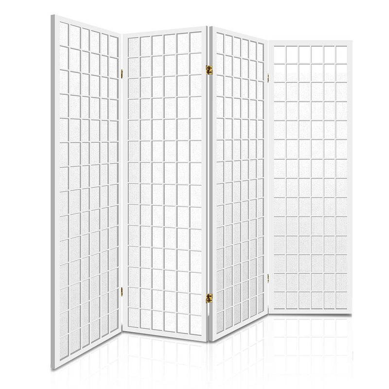 4 Panel Wooden Room Divider - White