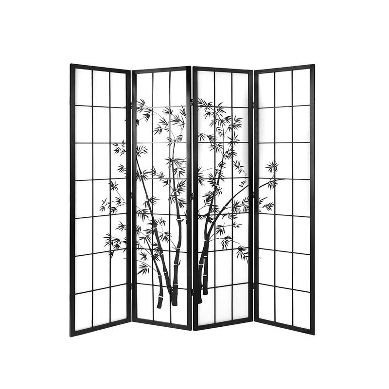 4 Panel Room Divider Screen Privacy Dividers Pine Wood Stand Shoji Bamboo Black White