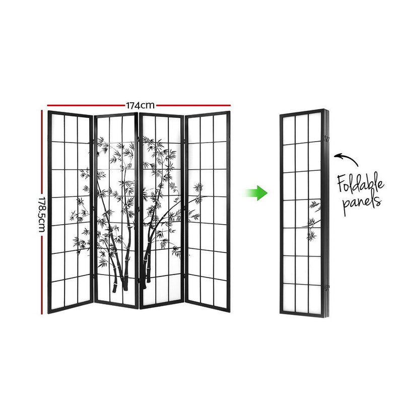 4 Panel Room Divider Screen Privacy Dividers Pine Wood Stand Shoji Bamboo Black White