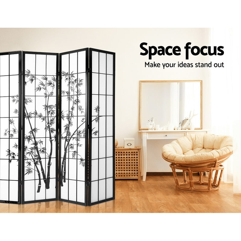 4 Panel Room Divider Screen Privacy Dividers Pine Wood Stand Shoji Bamboo Black White