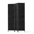 3 Panel Room Divider Privacy Screen Rattan Woven Wood Stand Black.
